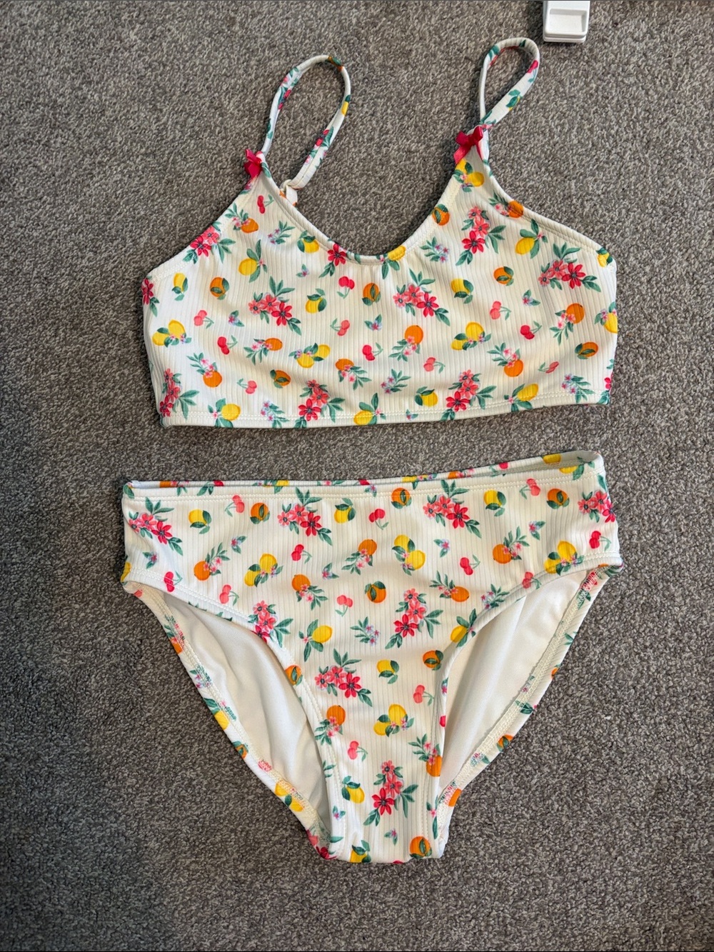 art class White Floral Fruit Print Girls Bikini Set